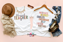 Load image into Gallery viewer, Teacher Motivate Respect Educate Half Leopard Front &amp; Back
