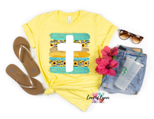 Load image into Gallery viewer, Cross Sunflower/Teal Brushstrokes
