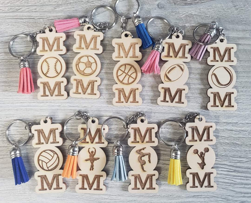Sports Mom Engraved Keychain