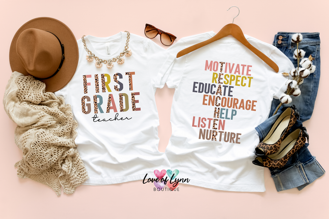 Teacher Motivate Respect Educate Half Leopard Front & Back