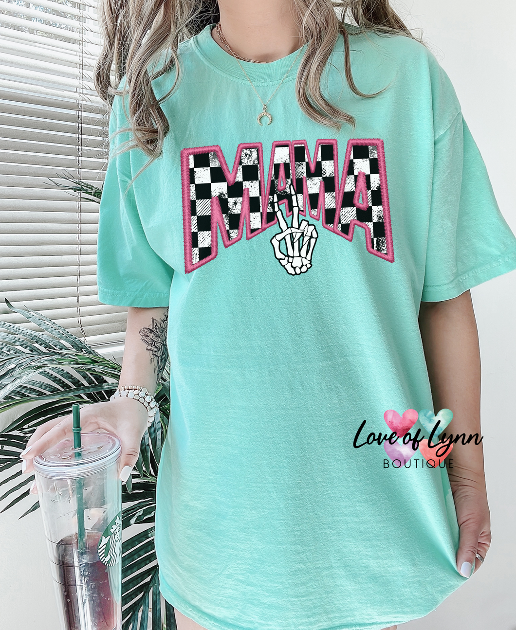 Checkered Mama Faux Embroidery Comfort Colors