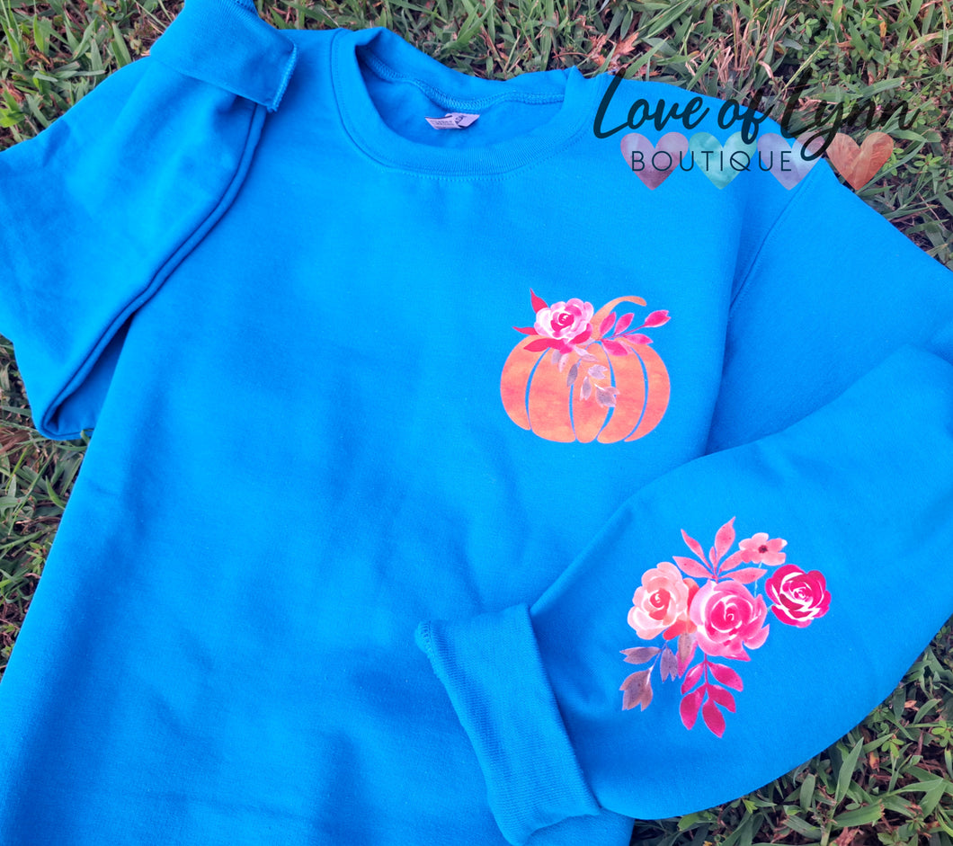 Watercolor Floral Pumpkin Pullover
