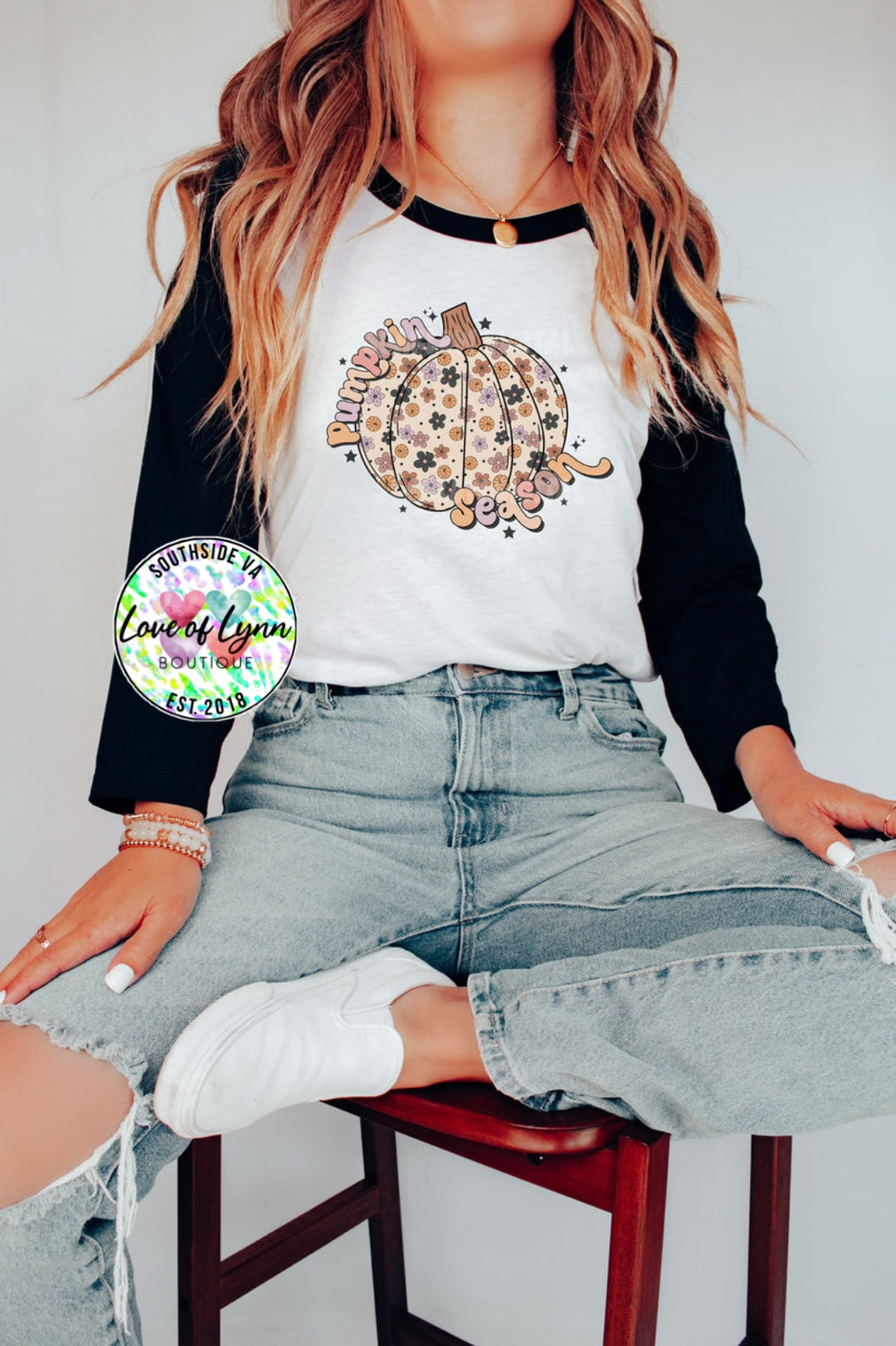 Pumpkin Season Flower Retro Pumpkin Raglan