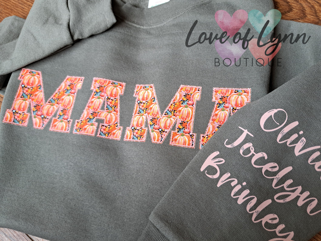 Pumpkin Mama w/ Names on Sleeve Pullover